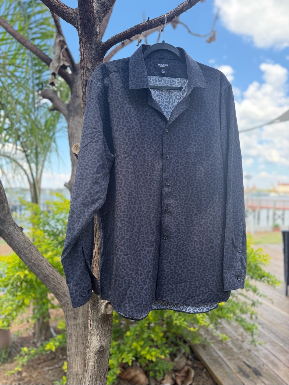 Men’s Dark Charcoal Leopard Print Dress Shirt - Contemporary Fit